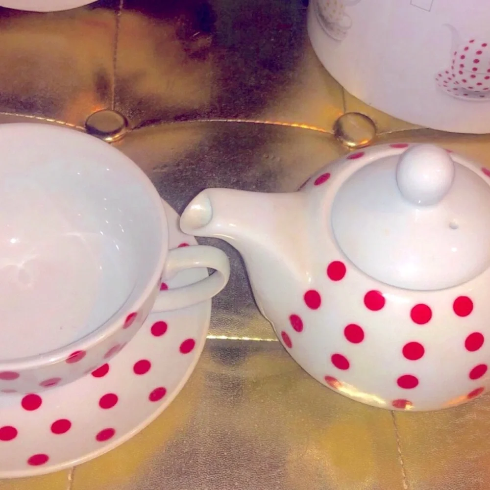 Pin Up Style Tableware Purple Polka Dot Tea Ceramic Set Kitchen Coffee Mug Cup